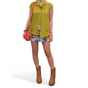 Shae Chartreuse Knit Sweater Large | Sleeveless Cowl Neck Button Detail